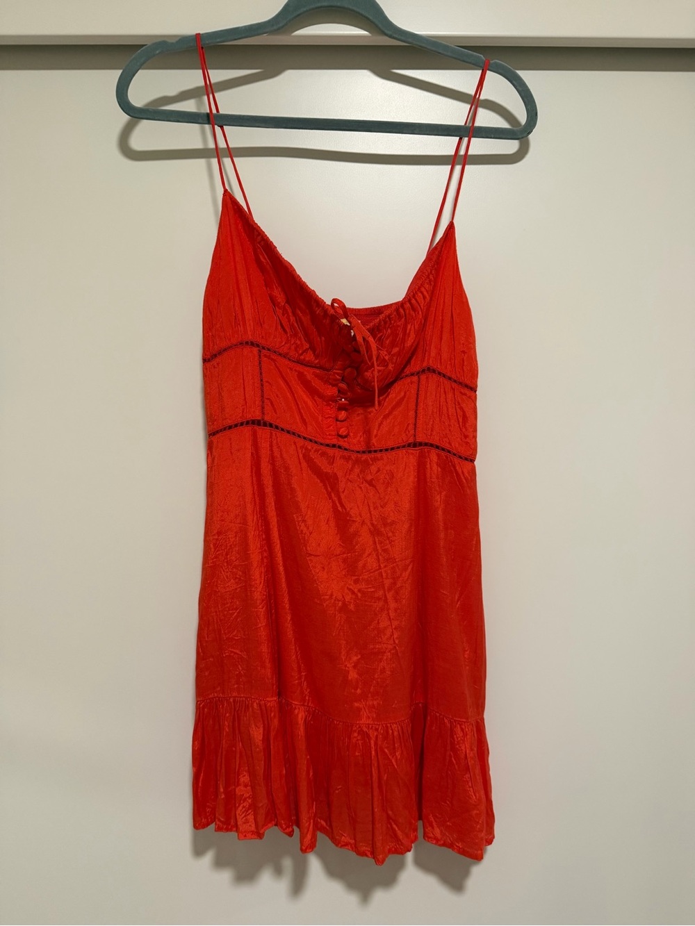 Urban Outfitters Red Mini Slip Dress with Lace Trim
